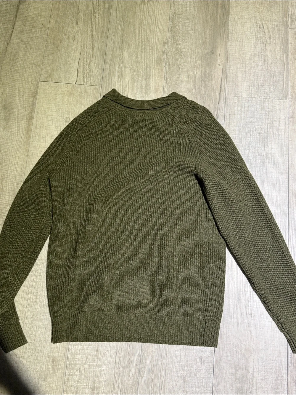 J. Crew Factory Olive Green Ribbed V-Neck Polo Sweater